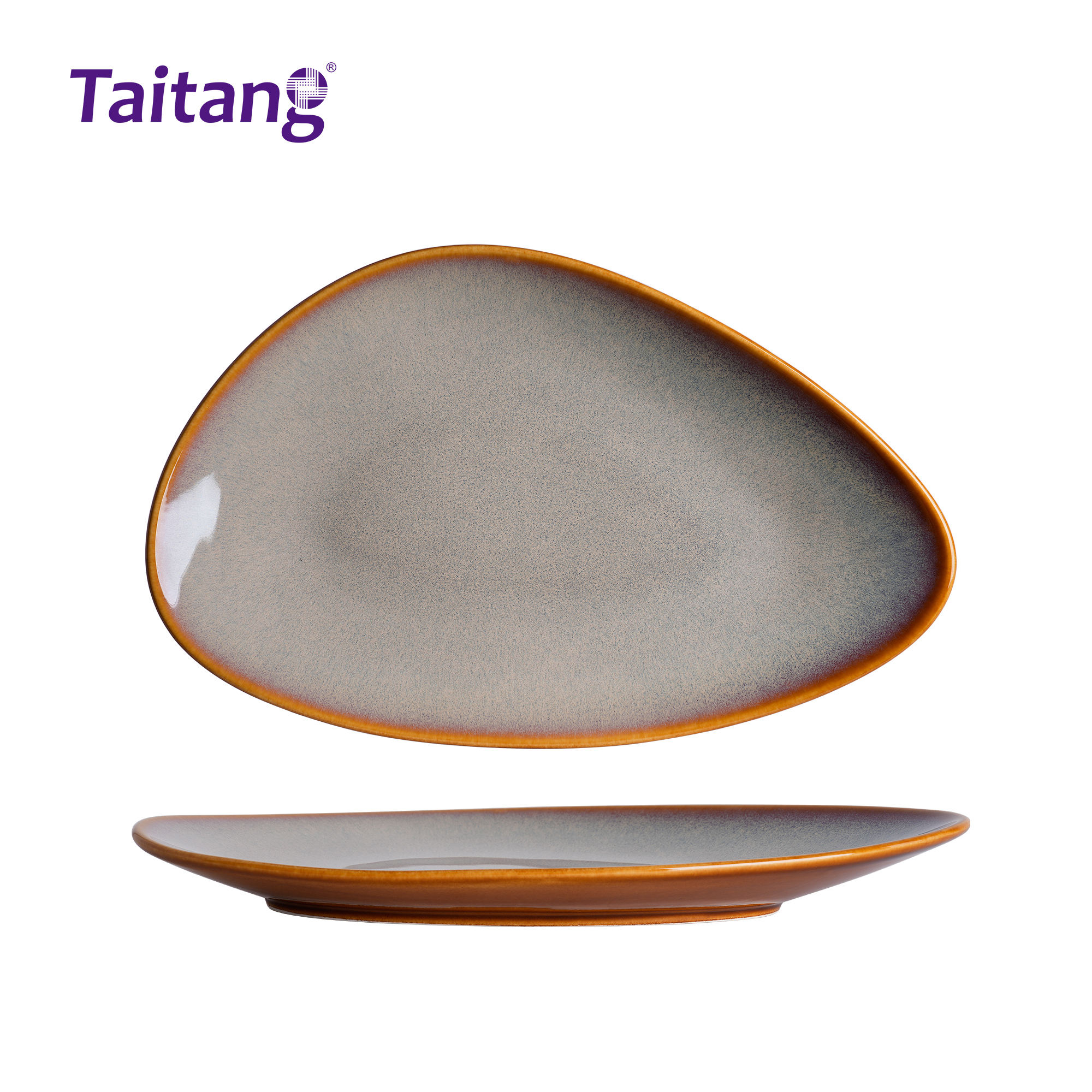 色釉窑变陶瓷餐具-13.5"长三角盘